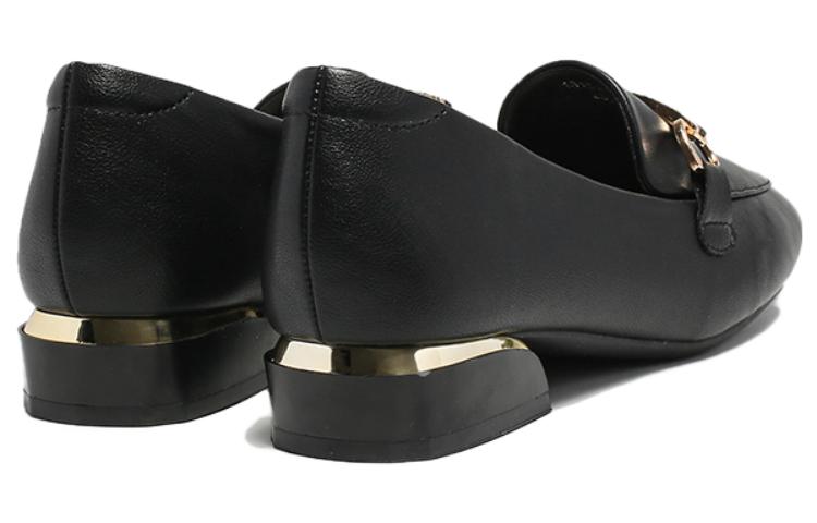 Shop EXULL 依思Q 合成革一腳蹬英倫風粗跟方頭休閒單鞋 女款 黑色