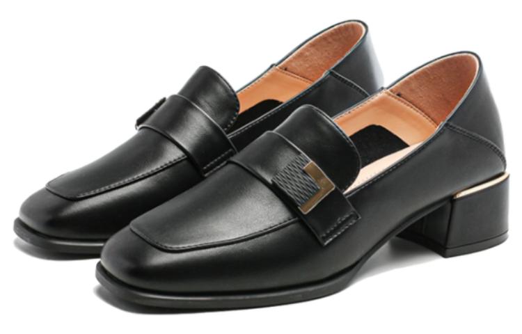 Order EXULL 依思Q 合成革一腳蹬方頭高跟鞋 4.2cm 女款 黑色