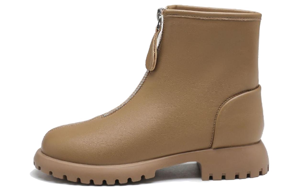 (W) Exull Qi 'Khaki Zipper Round Toe Ankle Boot'