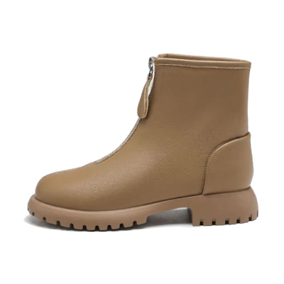 (W) Exull Qi 'Khaki Zipper Round Toe Ankle Boot'
