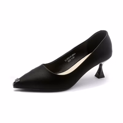 (W) EXULL Qi Leather Pointed Toe Slip-On Stiletto 'Black'