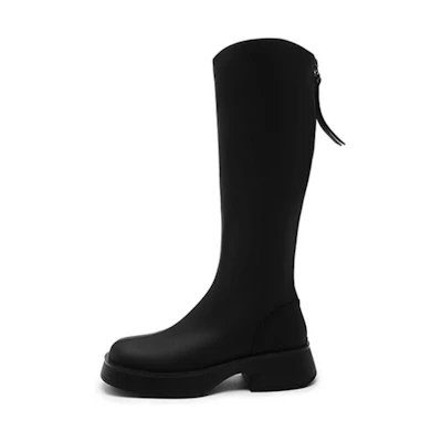 (W) Exull Qi Synthetic Leather Round Toe Increased Height Plus Velvet 5cm High-Top Boots 'Black'