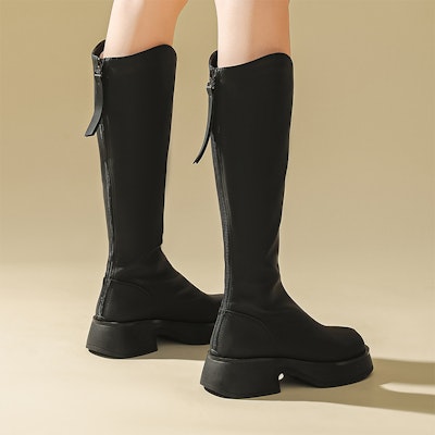 (Women) Exull Qi Synthetic Leather Round Toe Increased Height Plus Velvet 5cm High-Top Boots 'Black' 1218808160 Details for (Women) Exull Qi Synthetic Leather Round Toe Increased Height Plus Velvet 5cm High-Top Boots 'Black' 1218808160