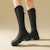 (W) Exull Qi Boot Tinggi Kulit Sintetik +5cm Hujung Bulat Beludru 'Hitam'. 1218808160