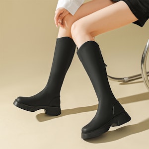 (W) Exull Qi Botas Negras de Cuero Sintético Altas con Aumento de Altura y Punta Redonda. 1218808160 2