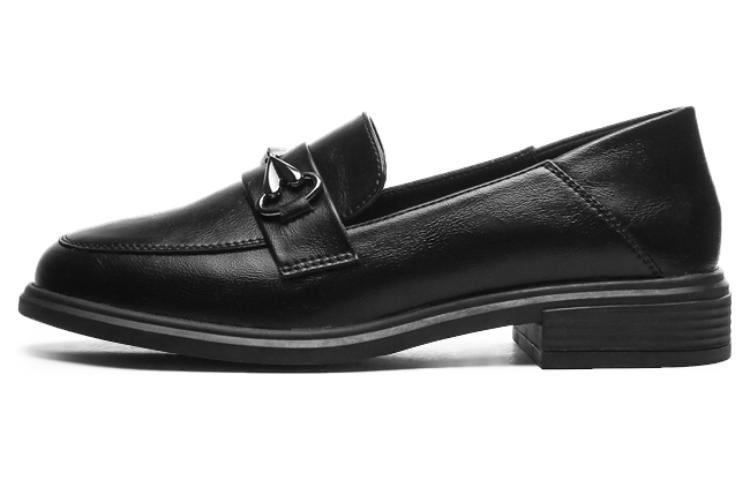 (W) Exull Yi Si Q PU Black 'Round Toe British Chunky Heel Loafer'