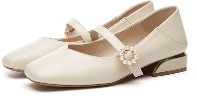 (W) Exull Yi Si Q 'Academy Girl Pearl Buckle' Kasut Perempuan dengan Gesper Mutiara 82150010 Sizing (W) Exull Yi Si Q 'Academy Girl Pearl Buckle' Kasut Perempuan dengan Gesper Mutiara 82150010