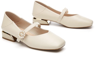 (W) Exull Yi Si Q 'Academy Girl Pearl Buckle' Kasut Perempuan dengan Gesper Mutiara 82150010 1