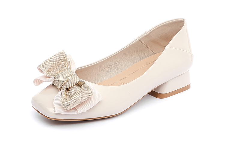 Order (W) Exull Yi Si Q 'Beige Hak Kotak Paten Toe Persegi dengan Pita' 1215002371