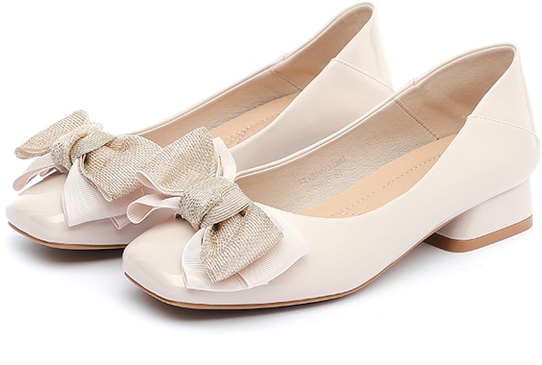 (Women) Exull Yi Si Q 'Beige Patent Square Toe Bow Block Heel' 1215002371 Lookbook (Women) Exull Yi Si Q 'Beige Patent Square Toe Bow Block Heel' 1215002371