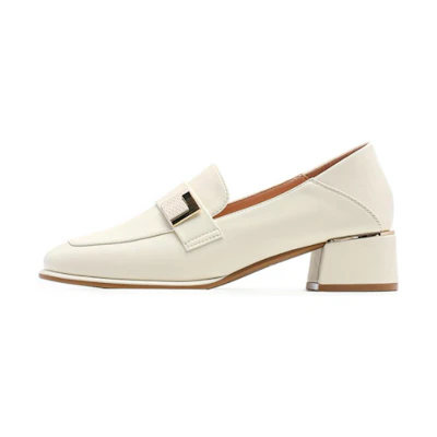 (W) Exull Yi Si Q 'Beige Square Toe Block Heel Mules'