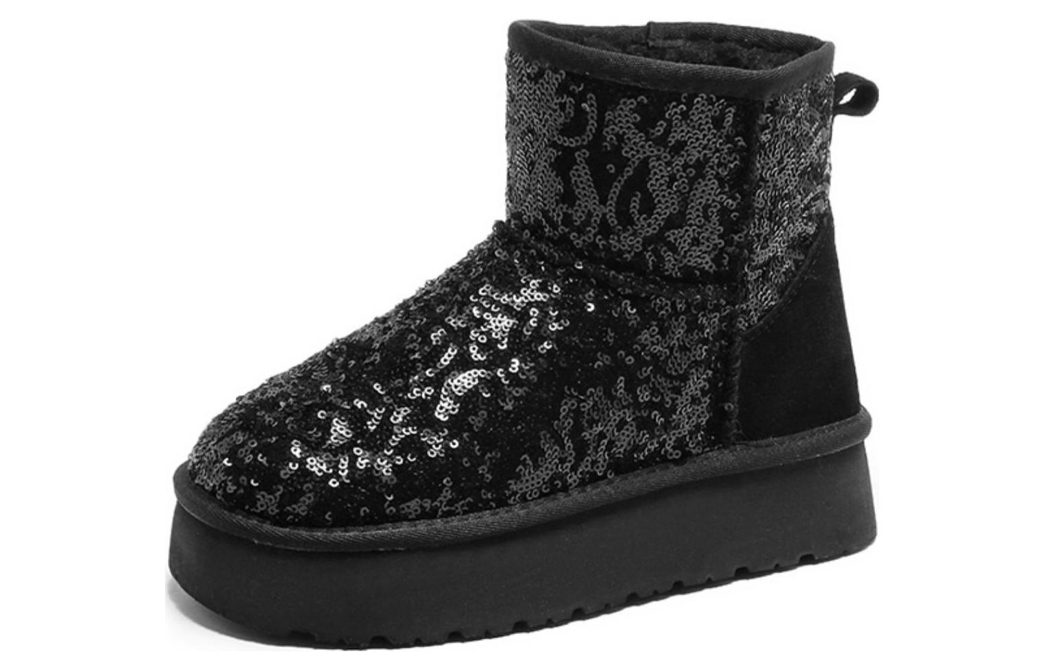 Order (W) Exull Yi Si Q 'Boot Salju Platform Glitter Hitam' 1218407060