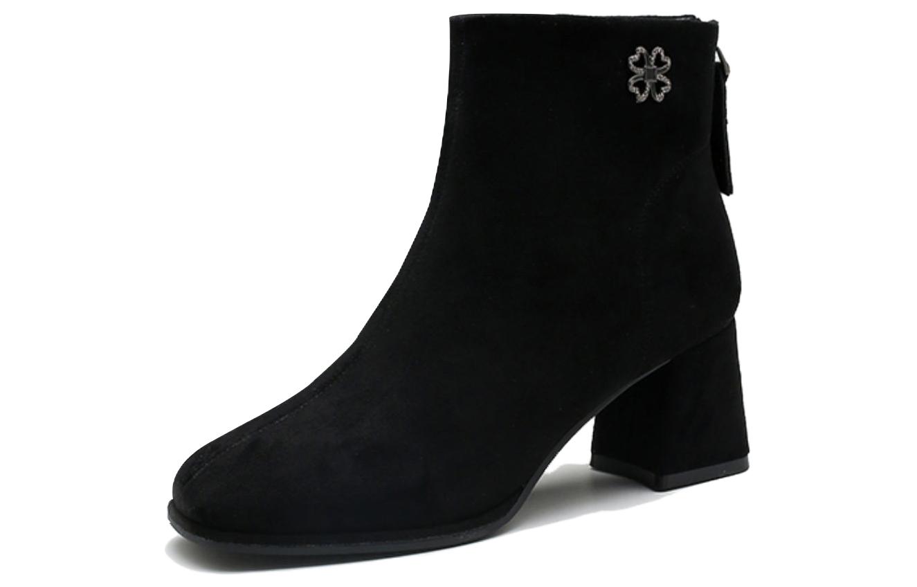 (Women) Exull Yi Si Q 'Black High-Heel Ankle Boots' 1218629460