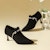 (W) EXULL Yi Si Q 'Stiletto Bertumit Runcing Kulit Hitam' 1315103560