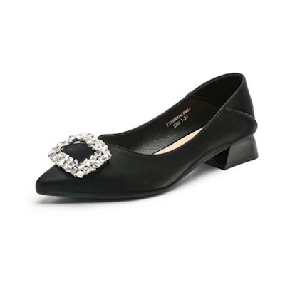 (W) Exull Yi Si Q 'French Rhinestone Square Buckle Chunky Heel'