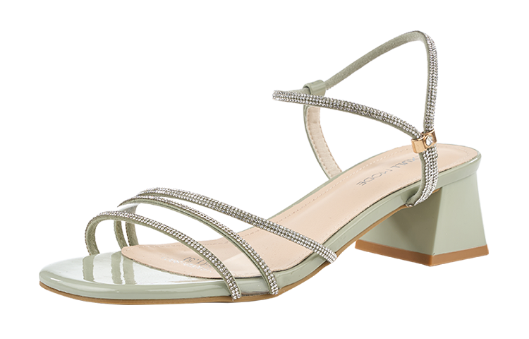 (Women) EXULL Yi Si Q 'Green Gemstone Strap Block Heel' 1216400240