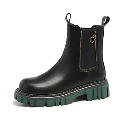 (W) Exull Yi Si Q 'Green Zippered Chelsea Boots'