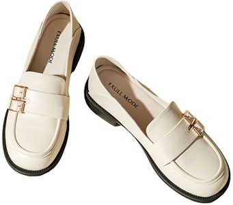 EXULL 依思Q 合成革圓頭英倫風舒適休閒單鞋 女款 米白色 Lookbook EXULL 依思Q 合成革圓頭英倫風舒適休閒單鞋 女款 米白色