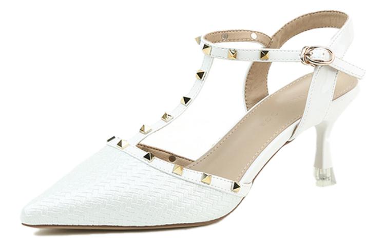 (W) Exull Yi Si Q 'White Studded Pointed-Toe High Heels'