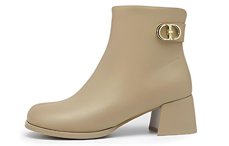 (W) Exull Yi Si Q High Heel Round Toe Side Zip Ankle Boots 'Milk Tea'