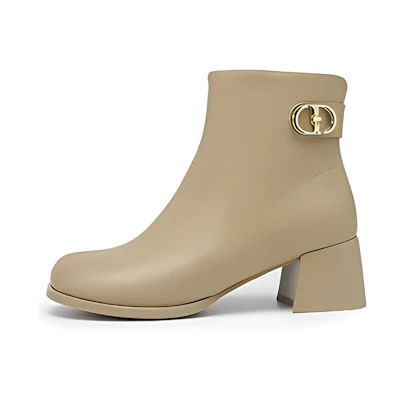 (W) Exull Yi Si Q High Heel Round Toe Side Zip Ankle Boots 'Milk Tea'