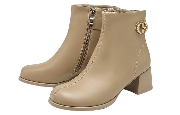 (W) Exull Yi Si Q High Heel Round Toe Side Zip Ankle Boots 'Milk Tea' 圖 2