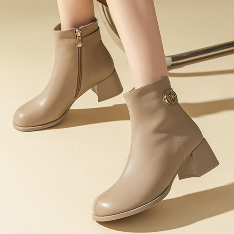 (W) Exull Yi Si Q High Heel Round Toe Side Zip Ankle Boots 'Milk Tea' 圖 4