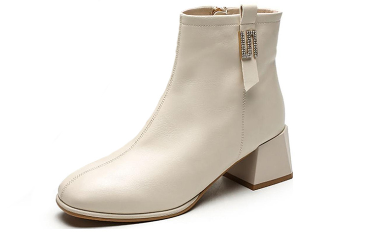 (Women) Exull Yi Si Q Leather Comfort Chunky Heel Zip Ankle Boots 'Beige' 1218602271