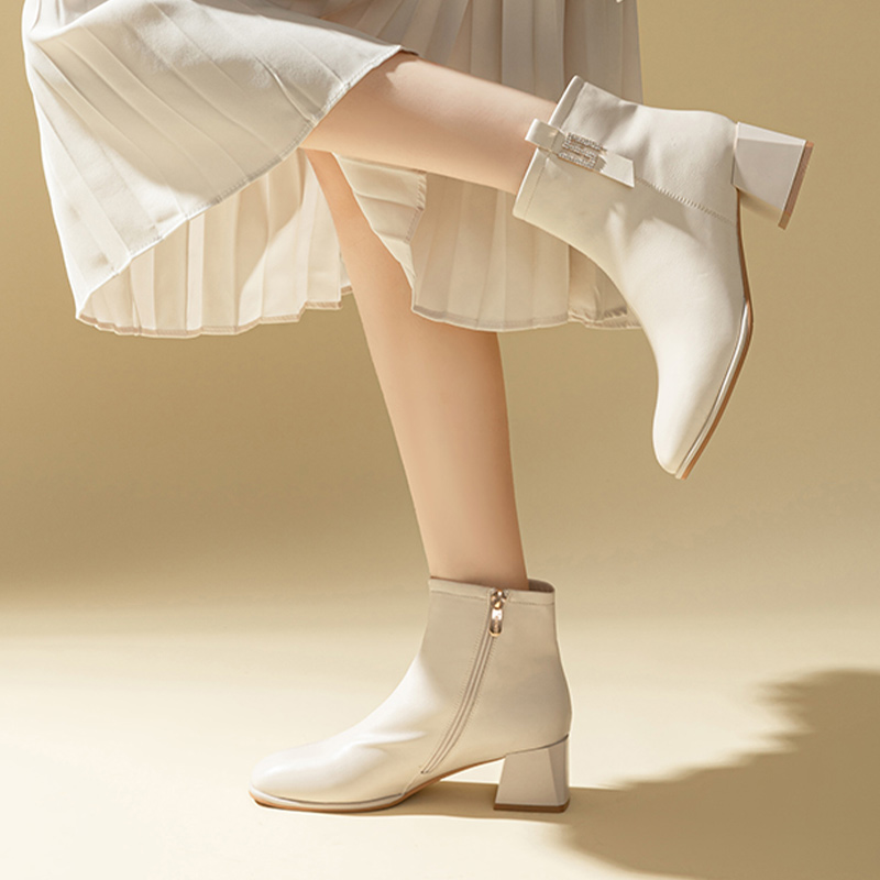 Shop (W) エグズル イースィー レザー快適 ジップアンクルブーツ (ベージュ) 1218602271