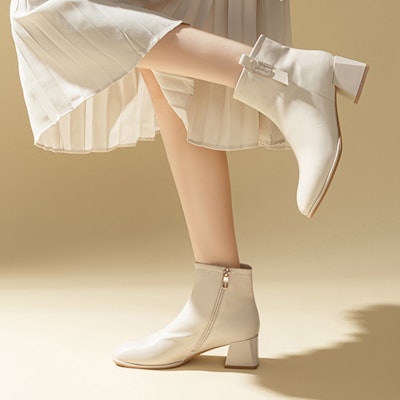 (Women) Exull Yi Si Q Leather Comfort Chunky Heel Zip Ankle Boots 'Beige' 1218602271 Shop (Women) Exull Yi Si Q Leather Comfort Chunky Heel Zip Ankle Boots 'Beige' 1218602271