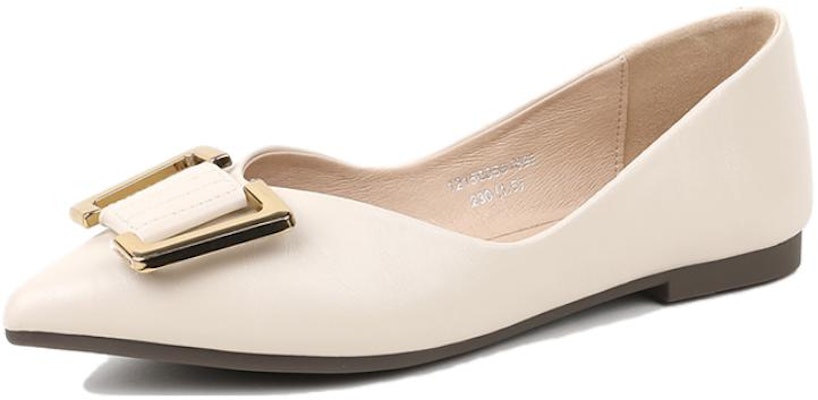 (Women) Exull Yi Si Q Leather Comfort Soft Sole Pointed Toe 'Off-White' 1215005071 Buy (Women) Exull Yi Si Q Leather Comfort Soft Sole Pointed Toe 'Off-White' 1215005071