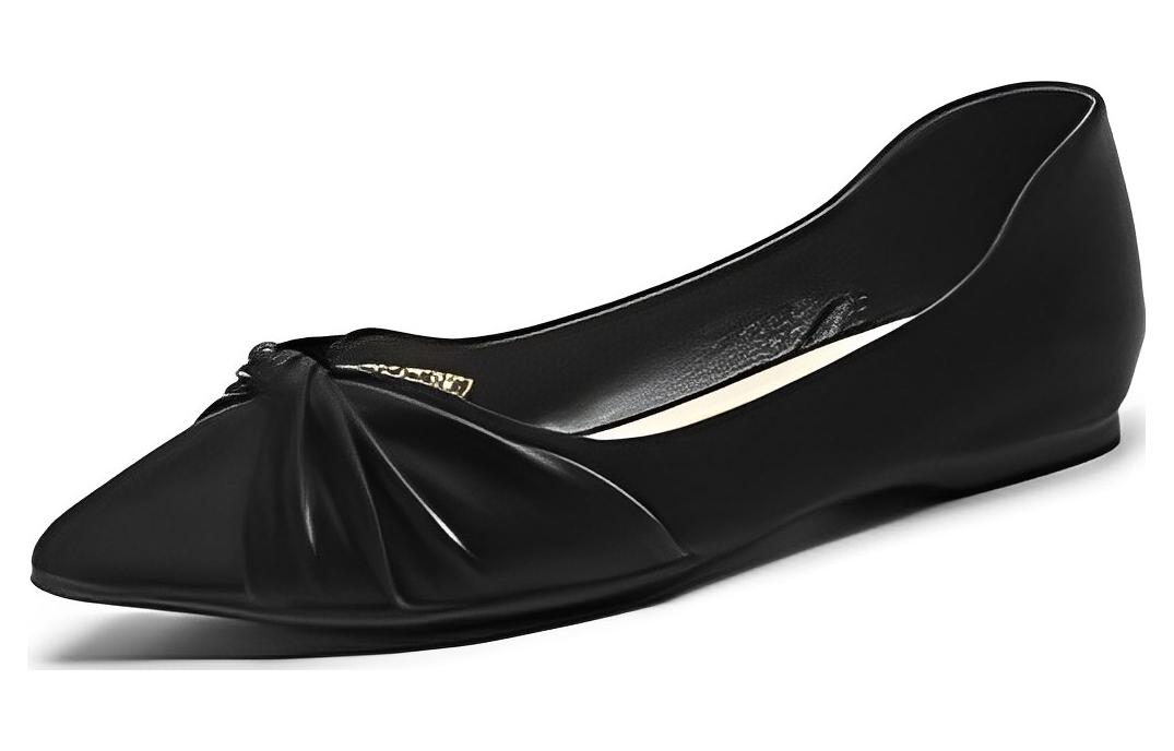 (W) Exull Yi Si Q Leather Pointed Toe Flats 'Black Casual'