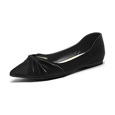 (W) Exull Yi Si Q Leather Pointed Toe Flats 'Black Casual'