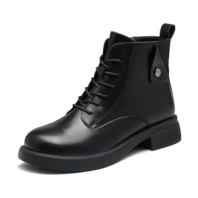 (W) Exull Yi Si Q Leather Short Mid-Cylinder Boots 'Black Fashion'