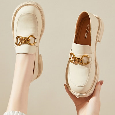 (Women) Exull Yi Si Q PU 'Casual Beige with Fashion Metal Buckle' 8215103871 Order (Women) Exull Yi Si Q PU 'Casual Beige with Fashion Metal Buckle' 8215103871