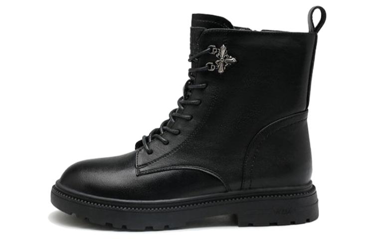 (Women) Exull Yi Si Q Round Toe Chunky Heel Short Tube Martin Boots 'Black' 12I8625860