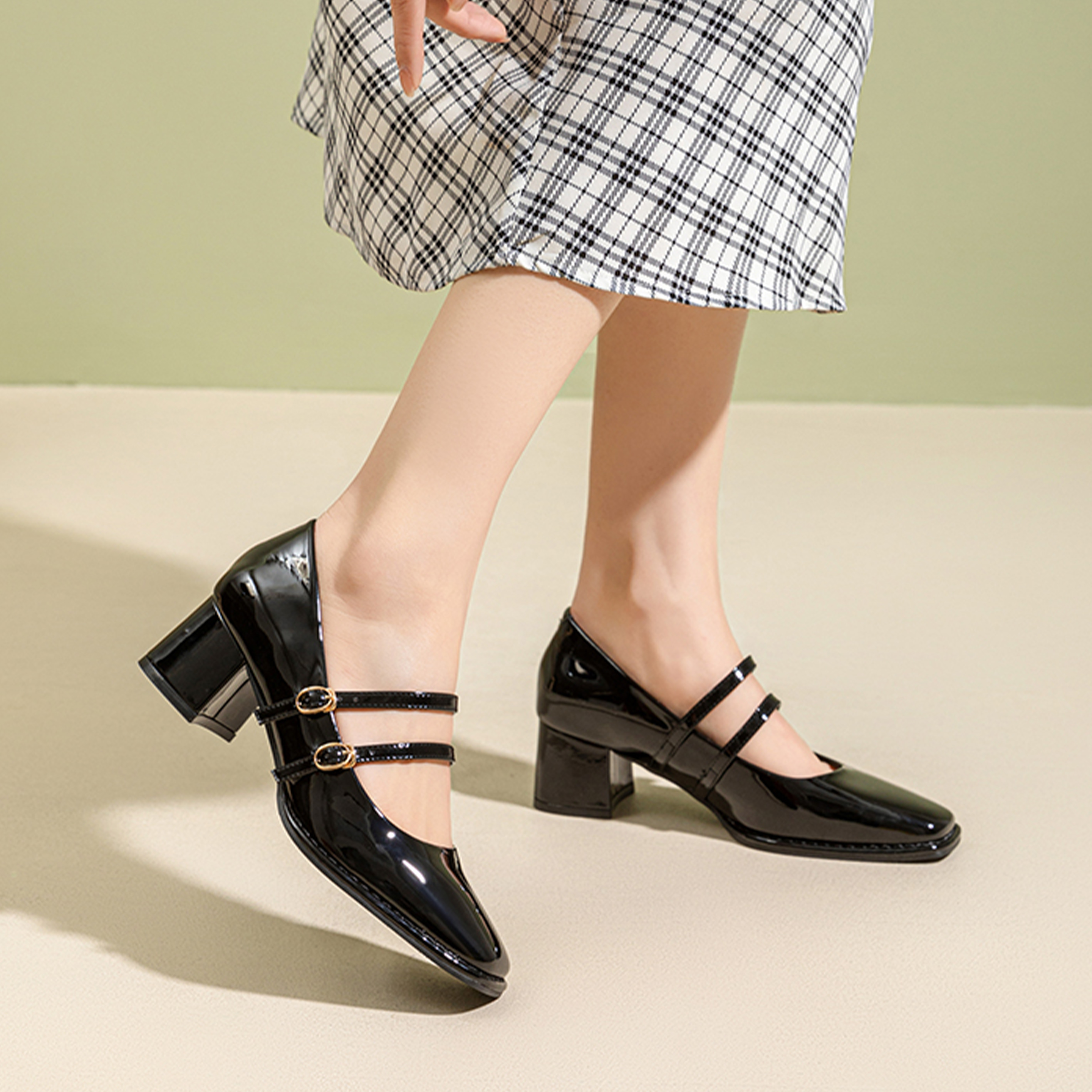 Order (W) Exull Yi Si Q Sepatu Hak Tinggi '5cm' Kulit Sintetis Hitam Fashion Simpel Nyaman 7315001760