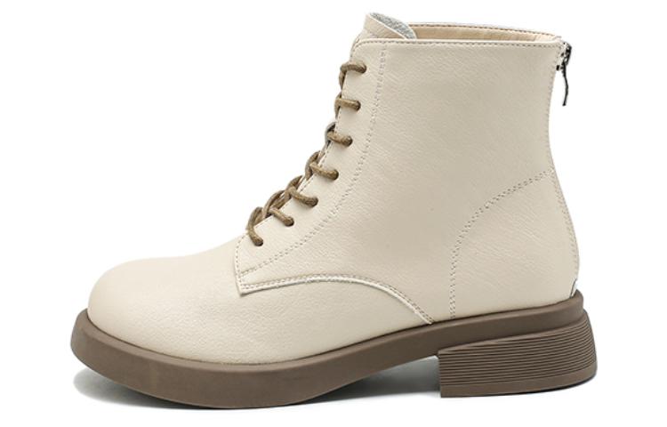 Buy EXULL 依思Q 合成革加絨英倫風系帶馬丁靴 女款 米白色