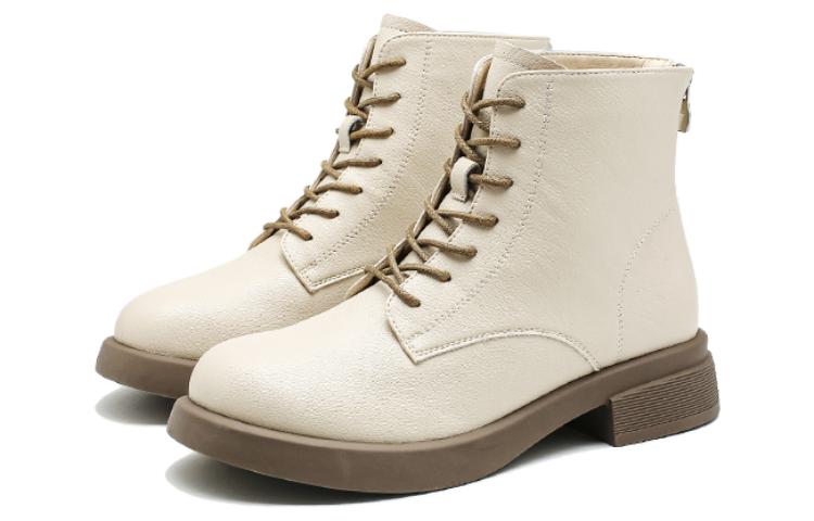 Order EXULL 依思Q 合成革加絨英倫風系帶馬丁靴 女款 米白色