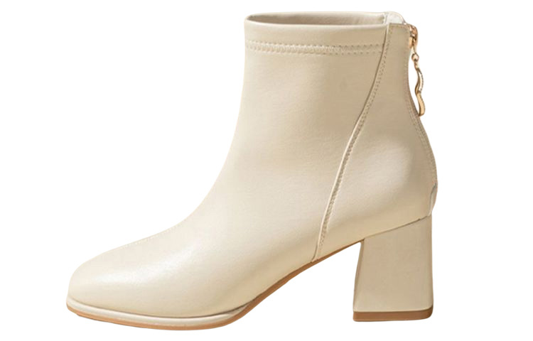 (Women) Exull Yi Si Q Synthetic Leather High-Heel Ankle Boots 'Beige' 1218614671