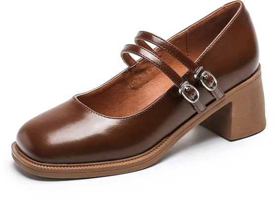 (Women) Exull Yi Si Q Synthetic Leather Round Toe Chunky Heel 'Versatile Brown' 1315004380 Order (Women) Exull Yi Si Q Synthetic Leather Round Toe Chunky Heel 'Versatile Brown' 1315004380