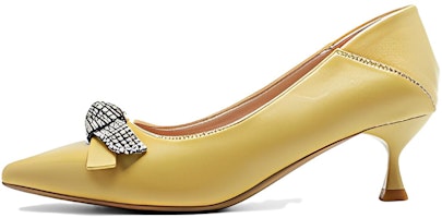 (Women) Exull Yi Si Q Synthetic Leather Slip-On 5cm Heels 'Yellow Bow Tie' 1315010120 (Women) Exull Yi Si Q Synthetic Leather Slip-On 5cm Heels 'Yellow Bow Tie' 1315010120