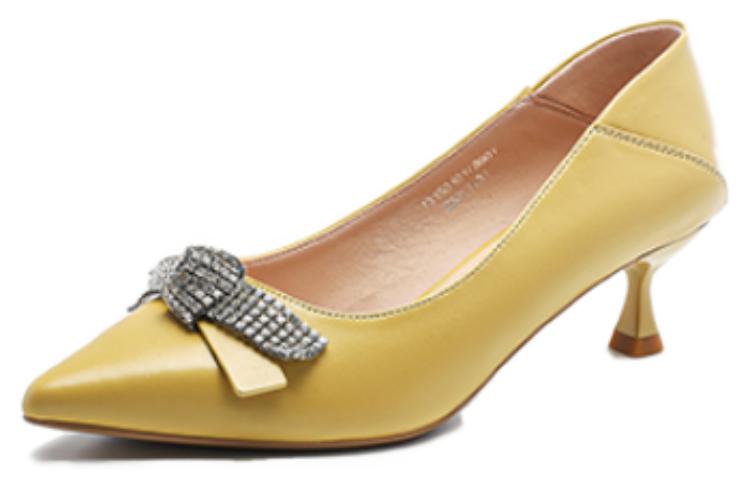 Order (W) Exull Yi Si Q Kulit Sintetik Kasut Sarung 'Yellow Bow Tie' Tumit 5cm 1315010120