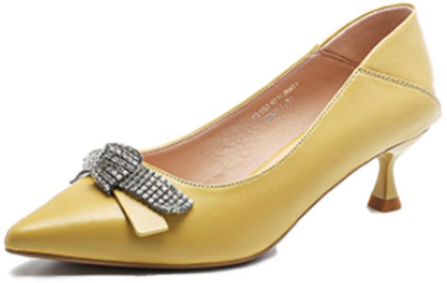 (Women) Exull Yi Si Q Synthetic Leather Slip-On 5cm Heels 'Yellow Bow Tie' 1315010120 Order (Women) Exull Yi Si Q Synthetic Leather Slip-On 5cm Heels 'Yellow Bow Tie' 1315010120
