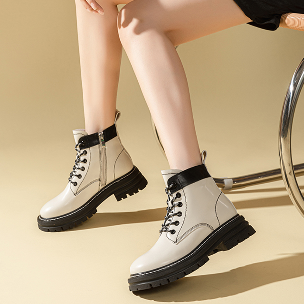 (W) Exull YiSi-Q 'Synthetic Leather British Style CMFTable Round Toe Martin Boots Beige' 圖 4