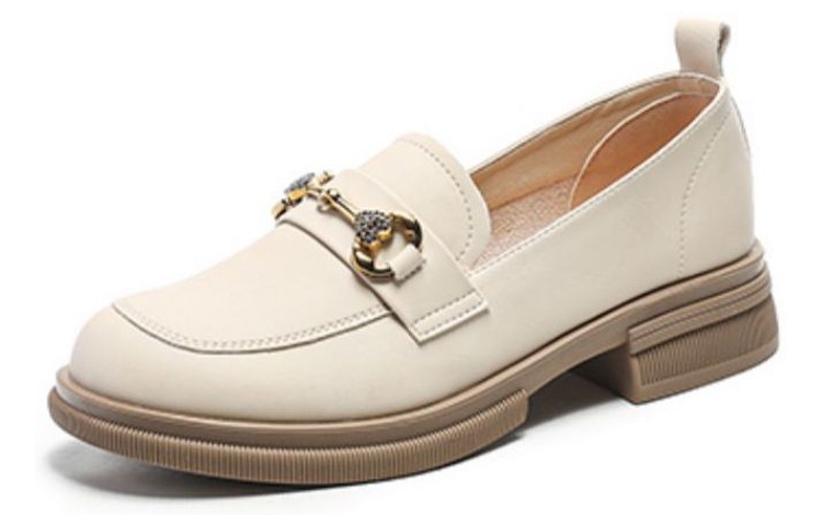 (W) Exull YiSi Q 'Beige British Style Chunky Heel Loafers with Metal Buckle' 圖 2