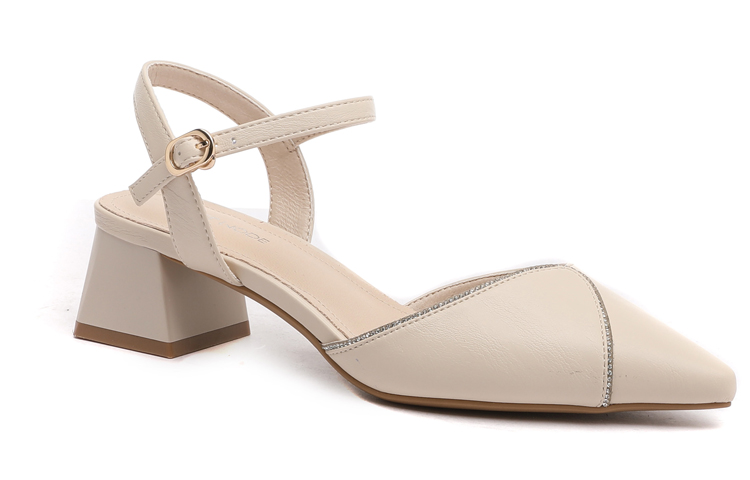 Order EXULL 依思Q PU 時尚舒適一字帶 粗跟 高跟鞋 4.5cm 女款 米白色