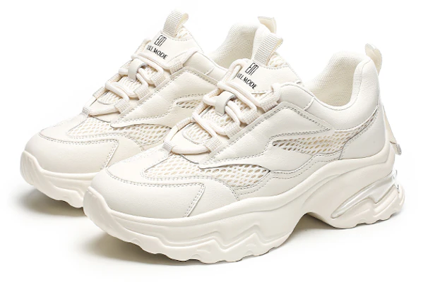 EXULL 依思Q 合成革 系帶運動休閒 低幫 老爹鞋 5.5cm 女款 米白色 Lookbook EXULL 依思Q 合成革 系帶運動休閒 低幫 老爹鞋 5.5cm 女款 米白色