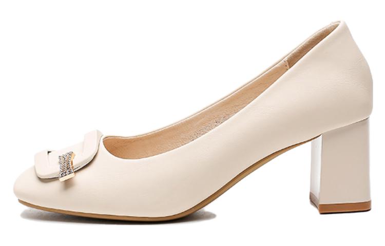 (Women) Exull YiSi Q 'Beige Square Buckle Block Heel' 1315000771