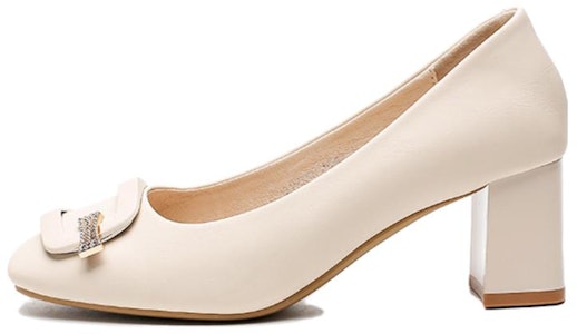依思Q 合成革方扣方頭粗跟高跟鞋 6cm 女款 米白色 Buy 依思Q 合成革方扣方頭粗跟高跟鞋 6cm 女款 米白色